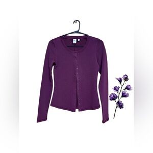 Aritzia TNA Waffle Knit Snap Button Cardigan XS Plum Purple Wafflex Thermal Top
